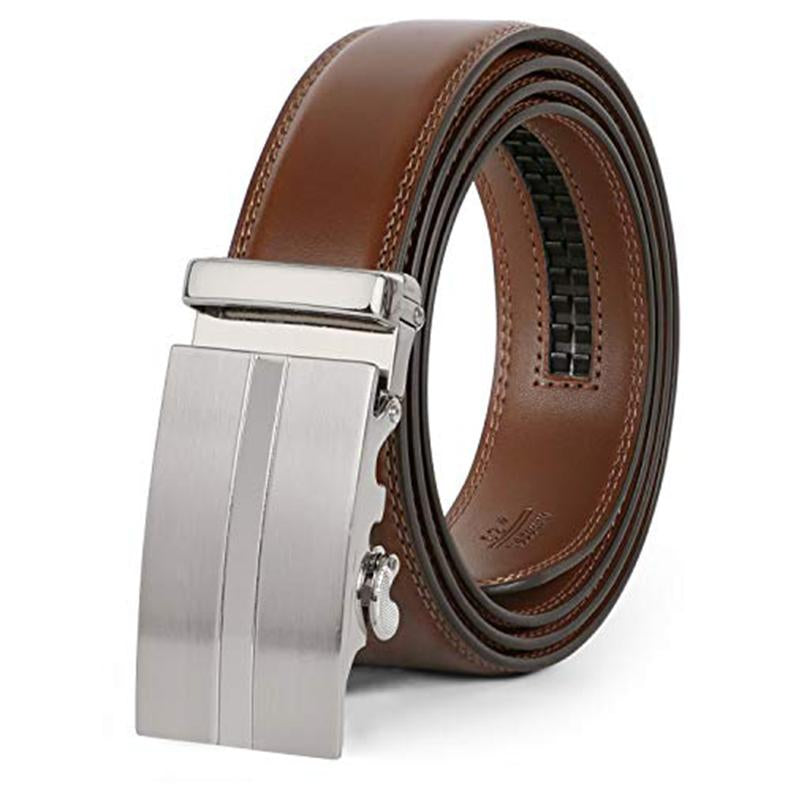1/2-Pack Men Ratchet Genuine Leather Belt with Automatic Alloy Buckle Easy Adjustable Men Belt for Suit Pants