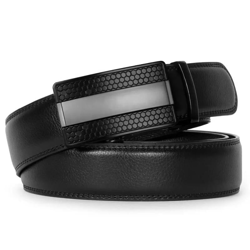 1/2-Pack Men Ratchet Genuine Leather Belt with Automatic Alloy Buckle Easy Adjustable Men Belt for Suit Pants