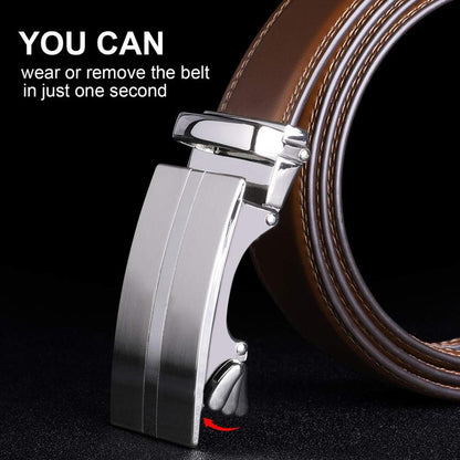 1/2-Pack Men Ratchet Genuine Leather Belt with Automatic Alloy Buckle Easy Adjustable Men Belt for Suit Pants