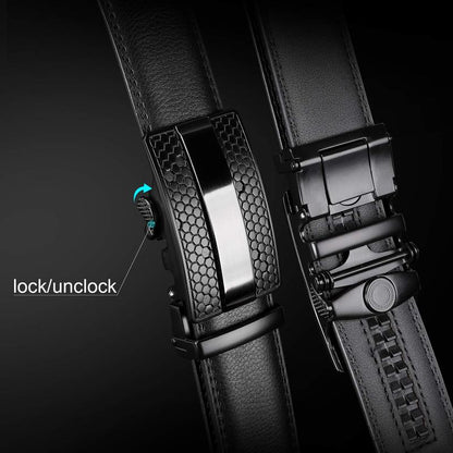 1/2-Pack Men Ratchet Genuine Leather Belt with Automatic Alloy Buckle Easy Adjustable Men Belt for Suit Pants