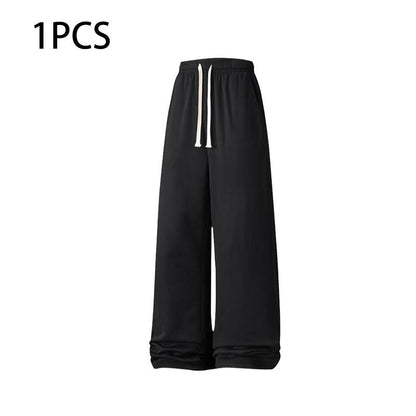 Men’S Loose Wide-Leg Drawstring Joggers—Street-Casual Loungewear with a Comfortable Fit and Jogger Cuffs; Casual High-Waisted Drawstring Joggers Suitable for All Seasons, Ideal for Men in Their 20S, Thanksgiving Parties, and Everyday Wear.