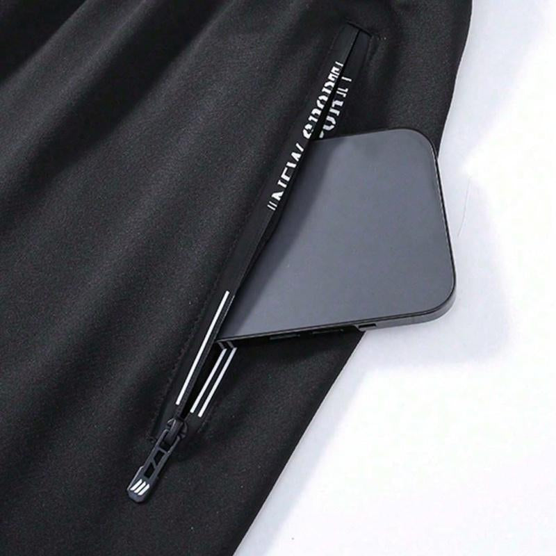 Men'S Spring & Autumn Lightweight Jogger Knit Pants Comfortable Casual Style Elastic Waistband Fashionable Zipper Pockets Letter Print Drawstring Zipper Design Perfect for Everyday Wear Modern Athletic Apparel Stretch Material Sweatpants