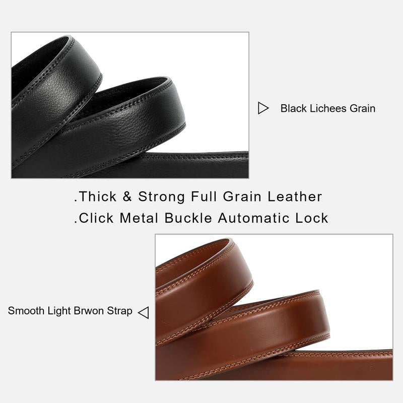 1/2-Pack Men Ratchet Genuine Leather Belt with Automatic Alloy Buckle Easy Adjustable Men Belt for Suit Pants