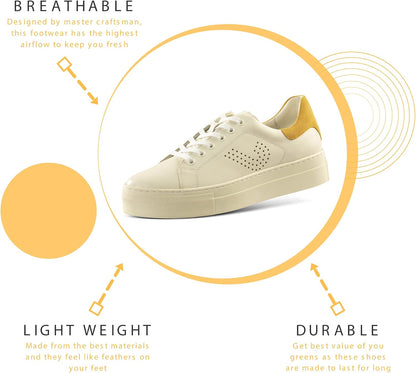 Women'S Fashion Sneakers – Genuine Leather Casual Shoes, Comfortable Cushioned Insole, Stylish Lifestyle, Lightweight and Durable Travel Sneakers